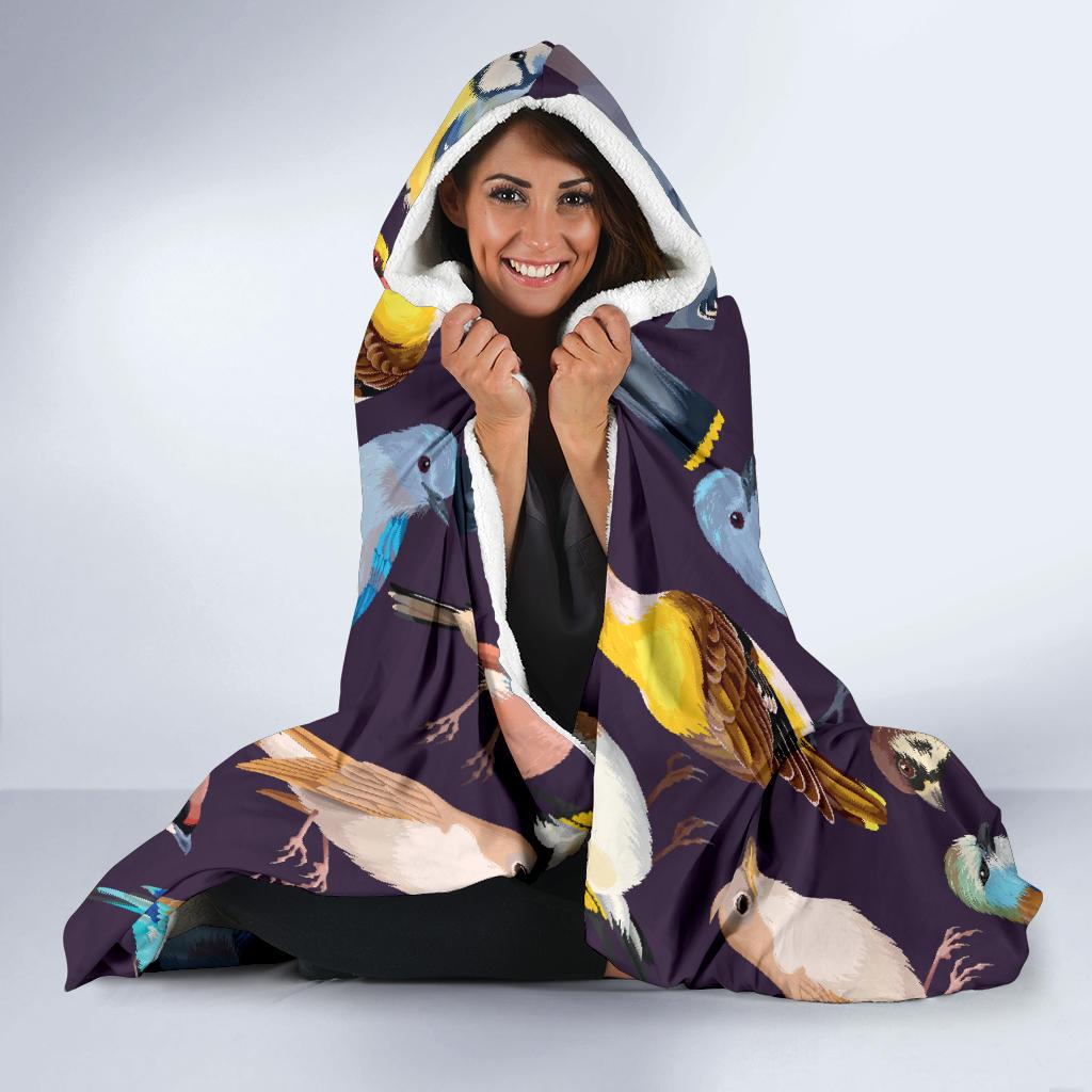 Bird Cute Print Pattern Hooded Blanket-JTAMIGO.COM