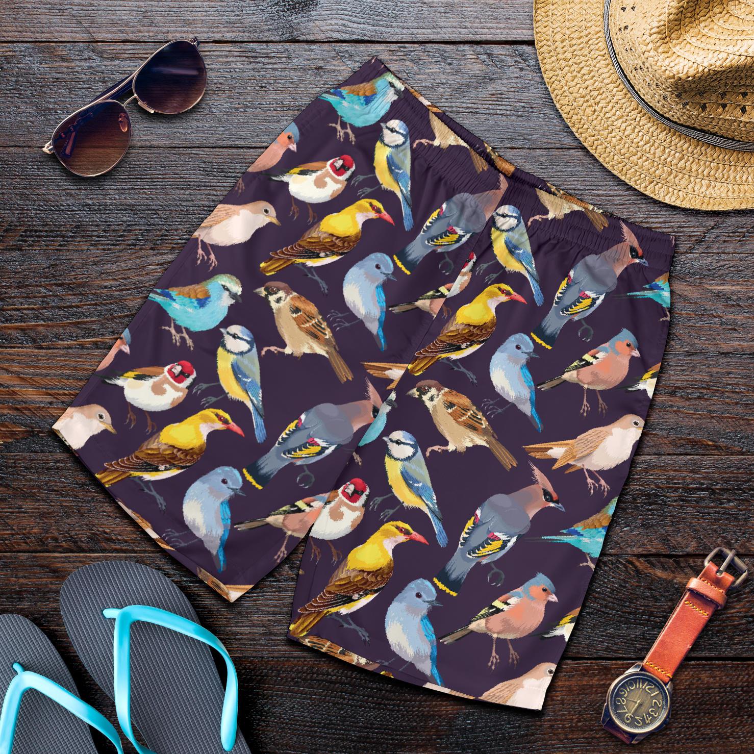 Bird Cute Print Pattern Mens Shorts-JTAMIGO.COM
