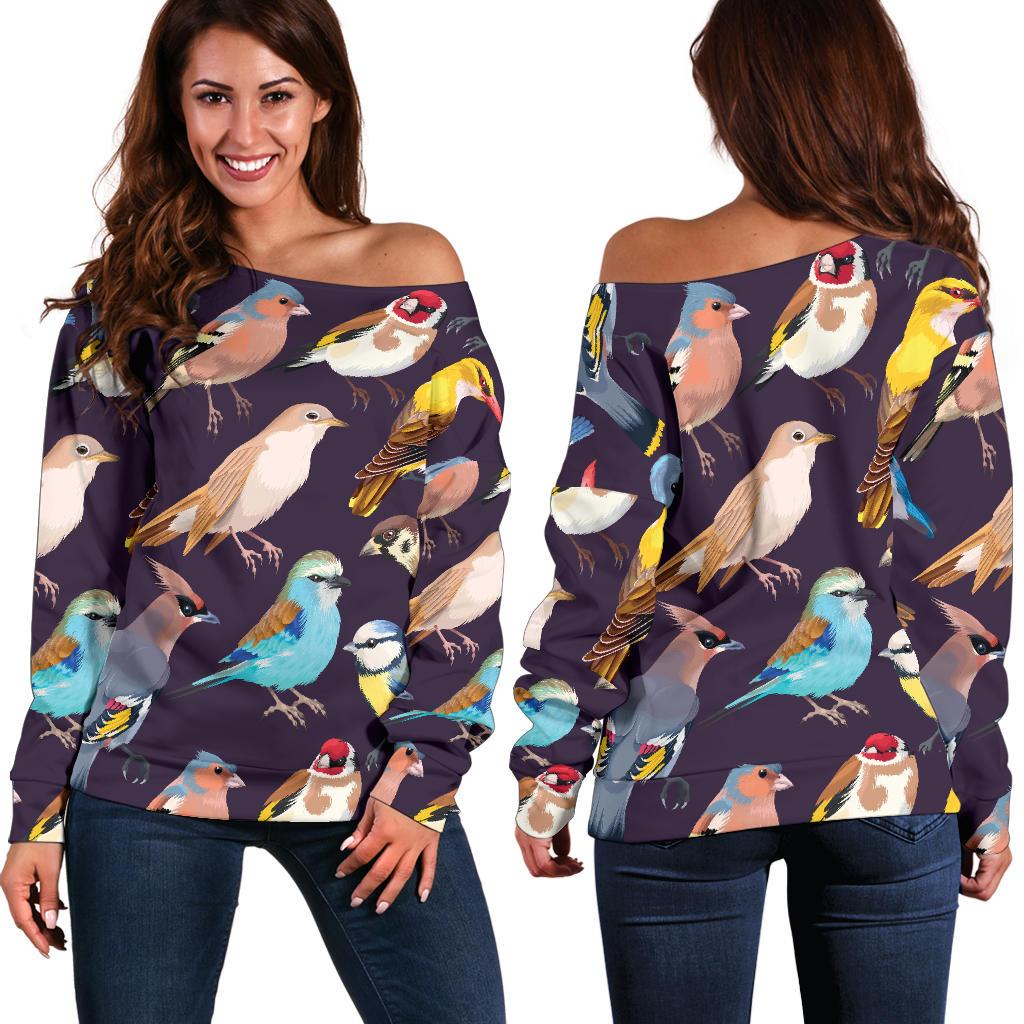 Bird Cute Print Pattern Off Shoulder Sweatshirt