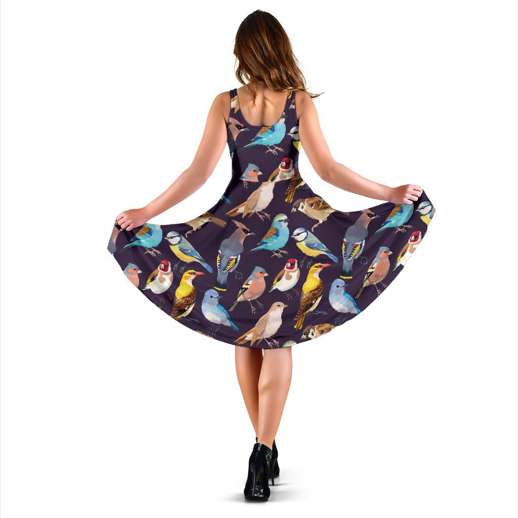 Bird Cute Print Pattern Sleeveless Dress