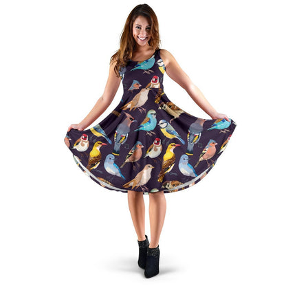 Bird Cute Print Pattern Sleeveless Dress