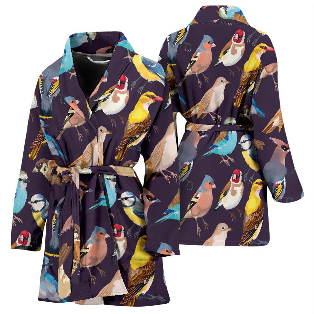 Bird Cute Print Pattern Women Bath Robe-JTAMIGO.COM