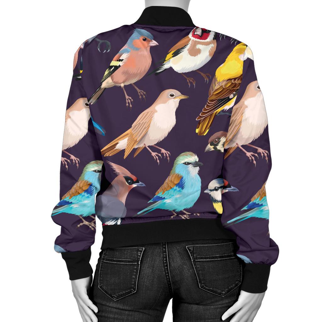 Bird Cute Print Pattern Women Casual Bomber Jacket