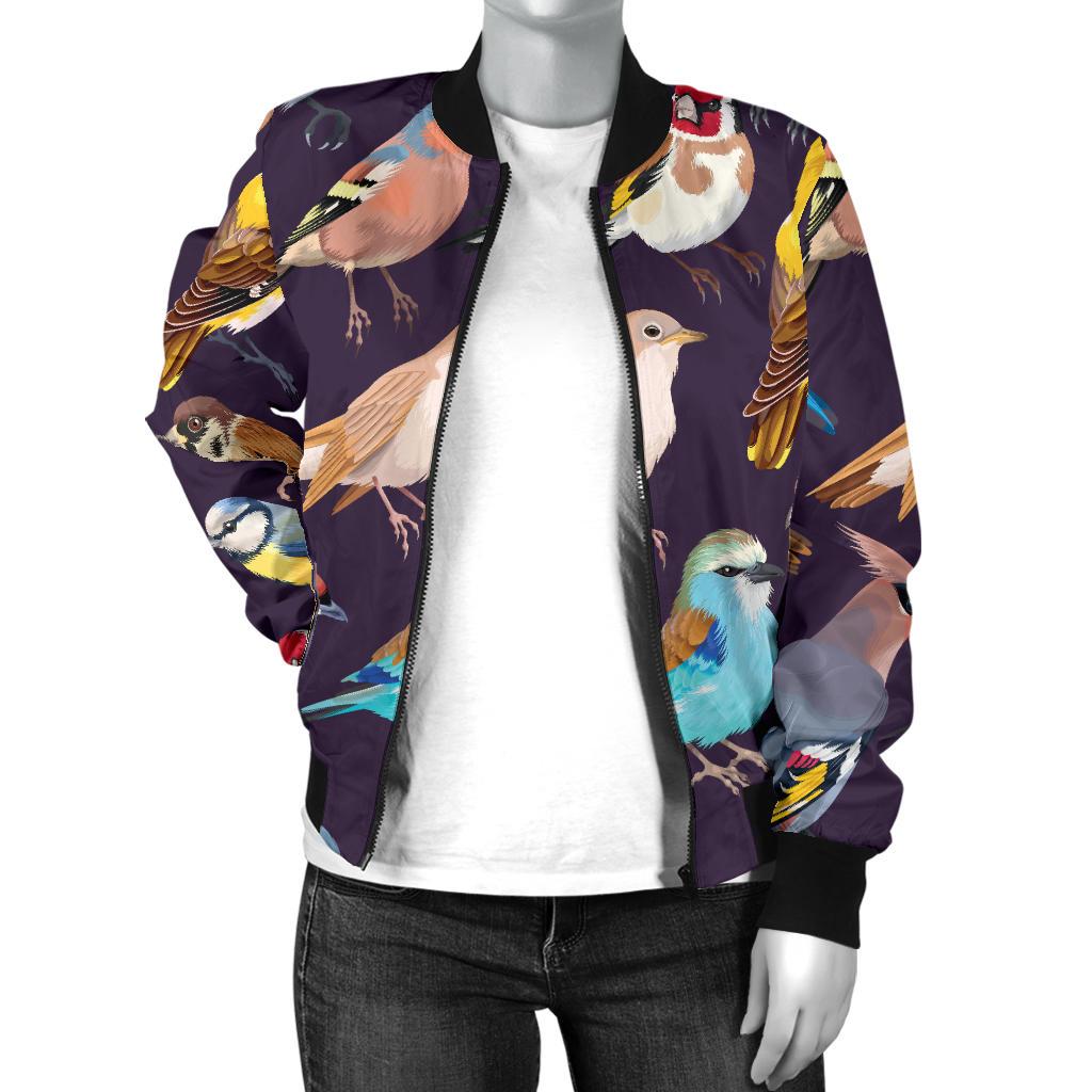 Bird Cute Print Pattern Women Casual Bomber Jacket