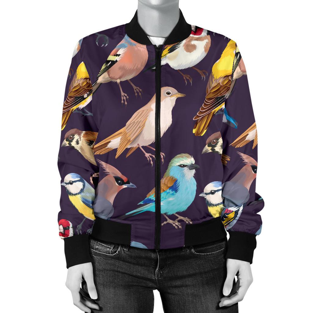 Bird Cute Print Pattern Women Casual Bomber Jacket