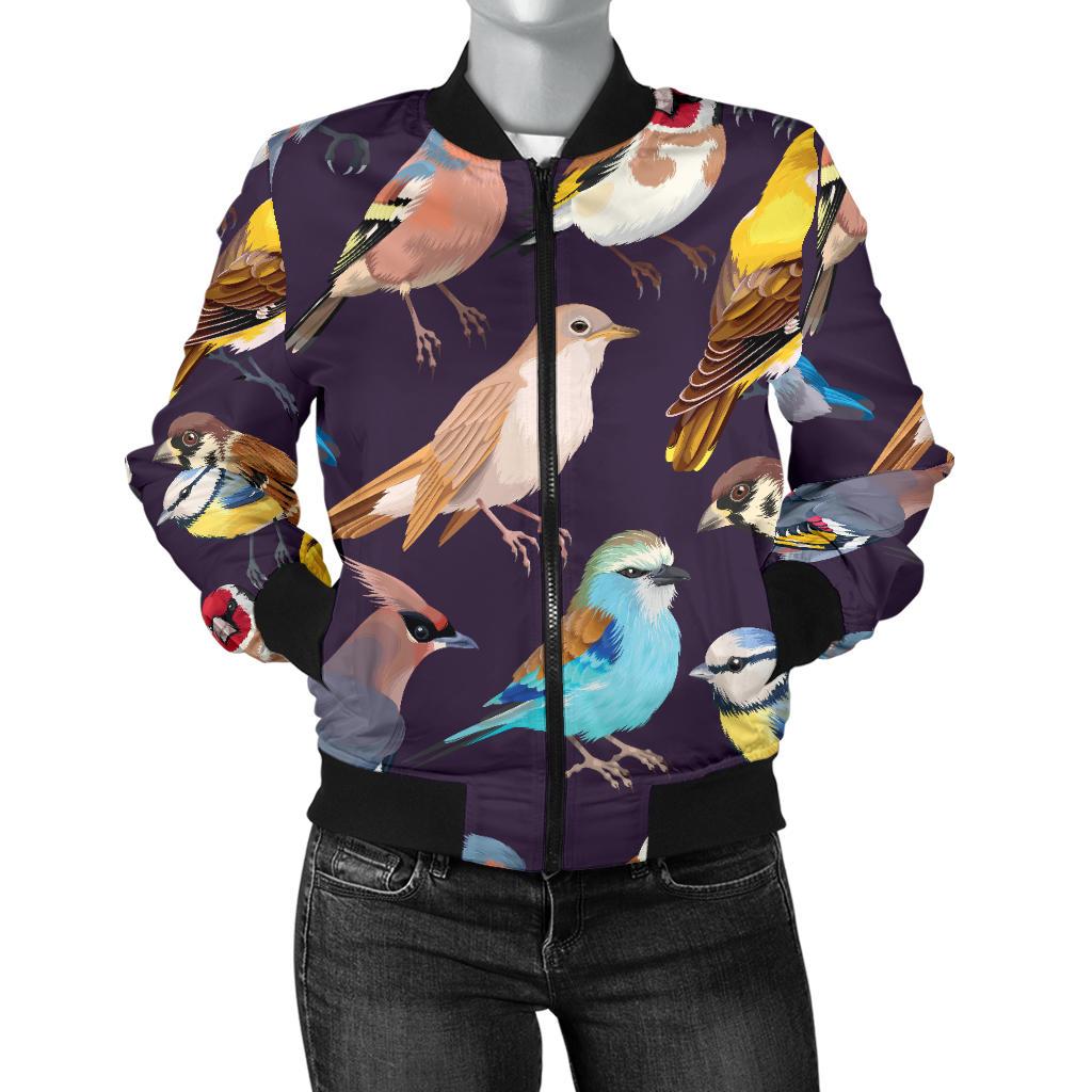 Bird Cute Print Pattern Women Casual Bomber Jacket