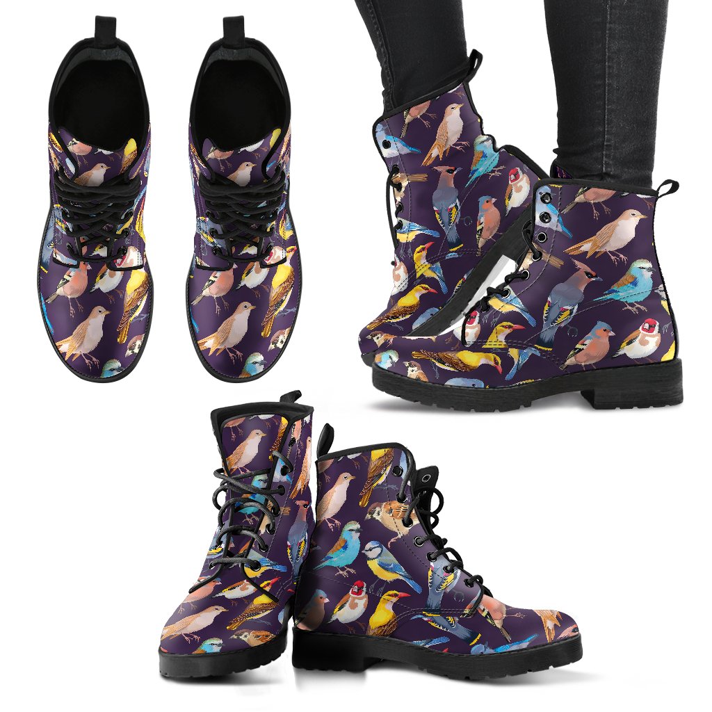 Bird Cute Print Pattern Women Leather Boots-JTAMIGO.COM