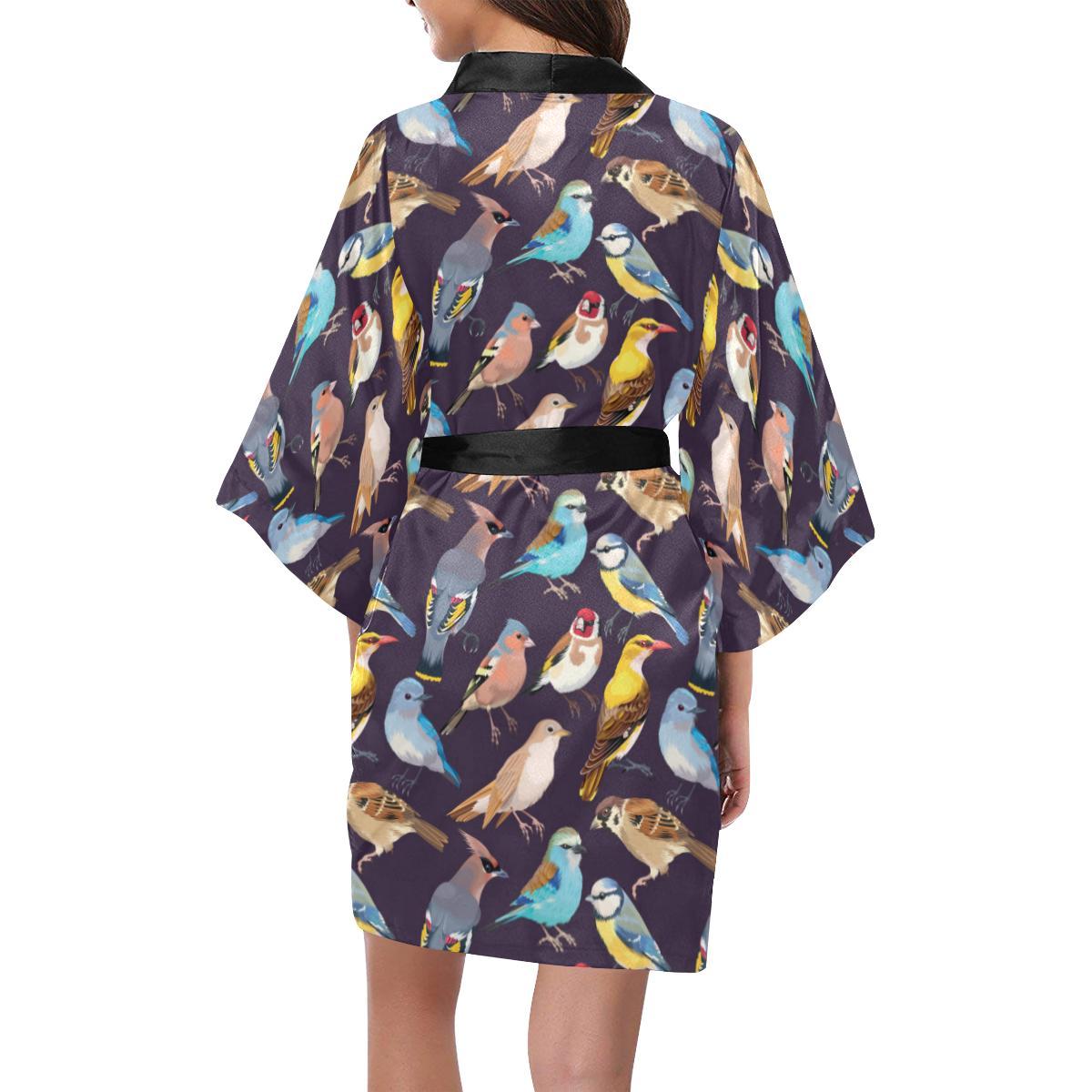 Bird Cute Print Pattern Women Short Kimono Robe