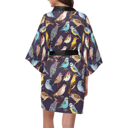 Bird Cute Print Pattern Women Short Kimono Robe