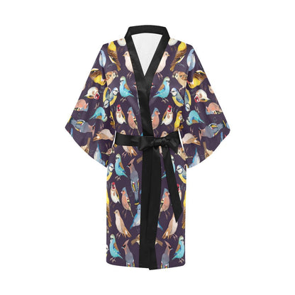 Bird Cute Print Pattern Women Short Kimono Robe