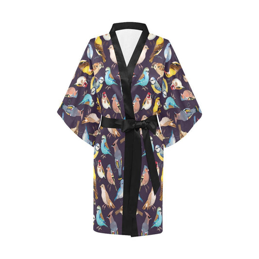 Bird Cute Print Pattern Women Short Kimono Robe