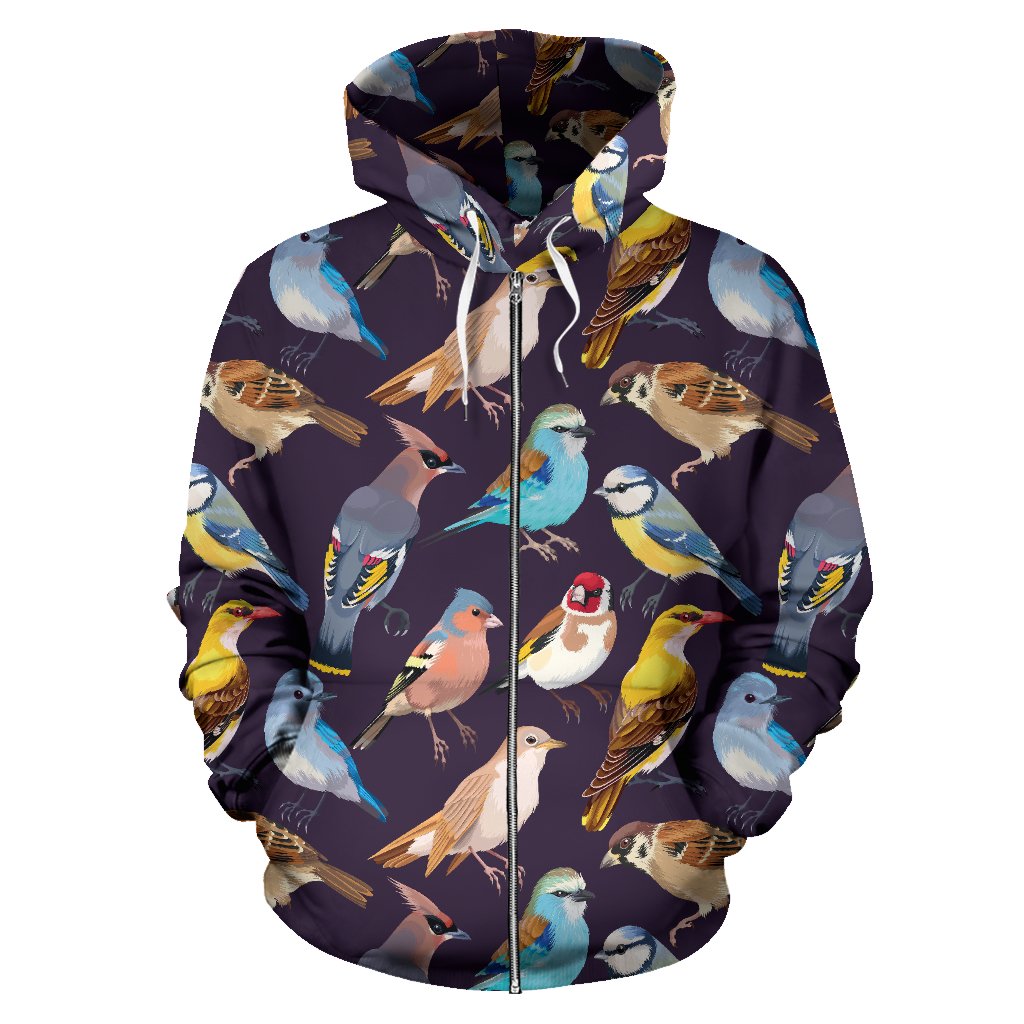 Bird Cute Print Pattern Zip Up Hoodie