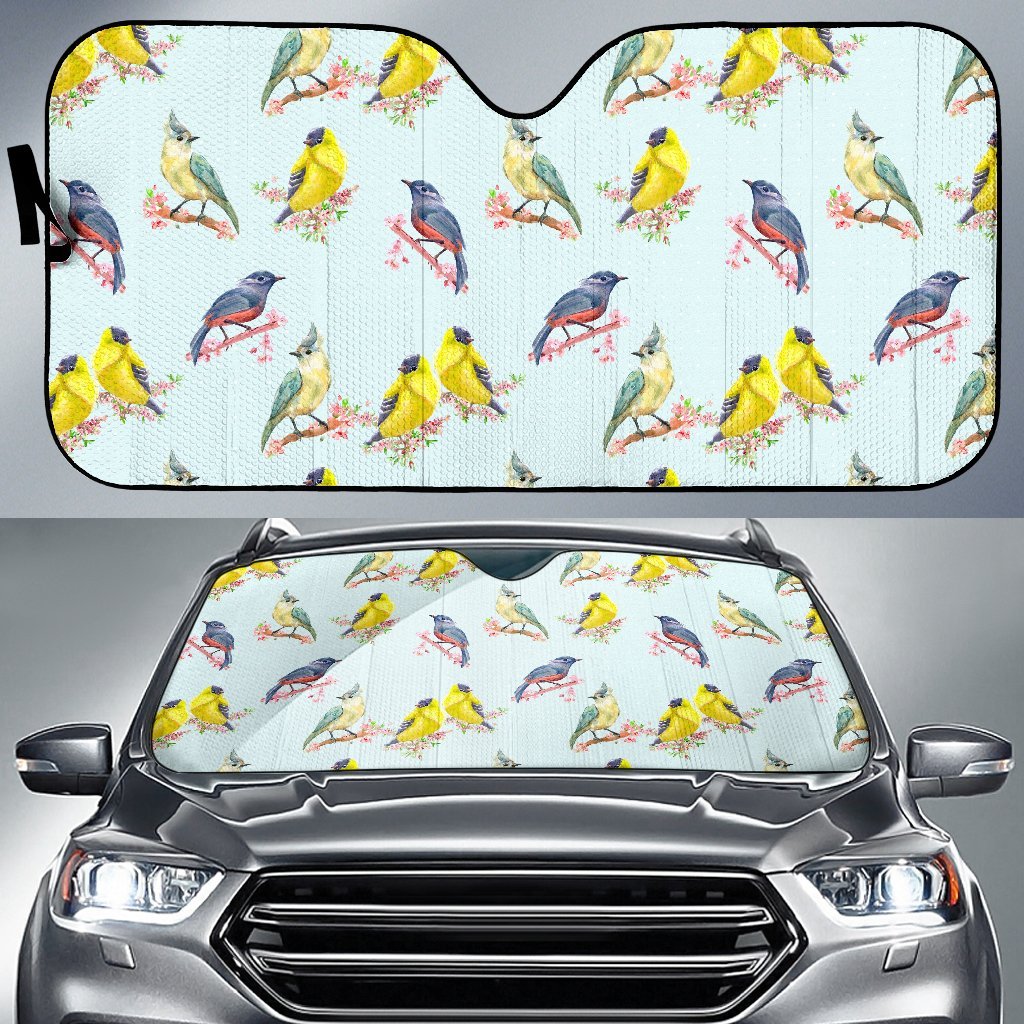 Bird Sweet Themed Print Pattern Car Sun Shade For Windshield