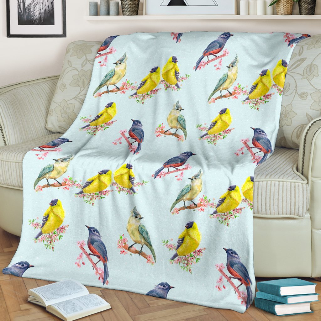 Bird Sweet Themed Print Pattern Fleece Blanket