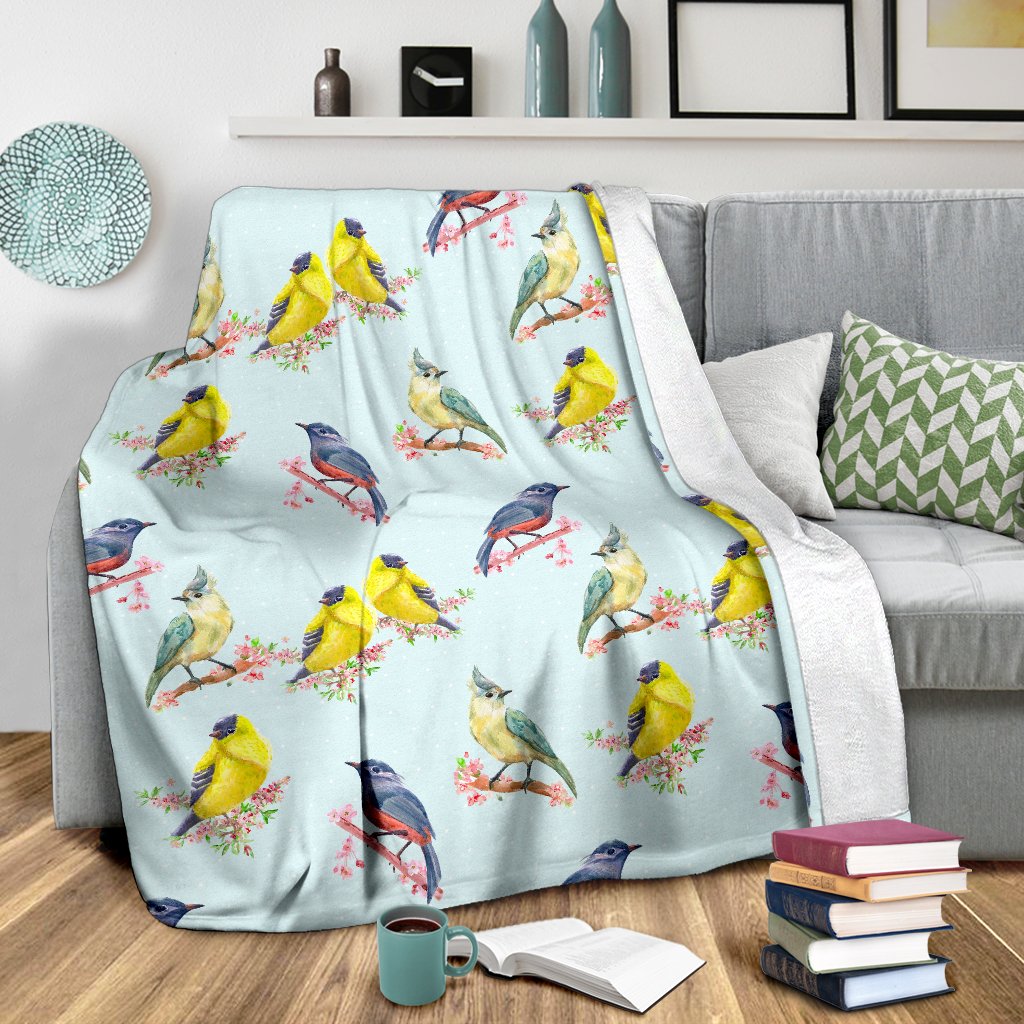 Bird Sweet Themed Print Pattern Fleece Blanket
