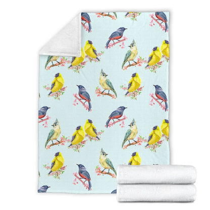Bird Sweet Themed Print Pattern Fleece Blanket