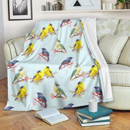 Bird Sweet Themed Print Pattern Fleece Blanket