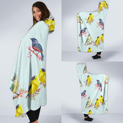 Bird Sweet Themed Print Pattern Hooded Blanket-JTAMIGO.COM