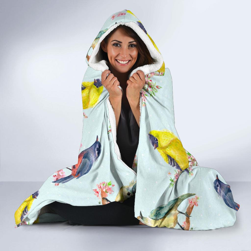 Bird Sweet Themed Print Pattern Hooded Blanket-JTAMIGO.COM