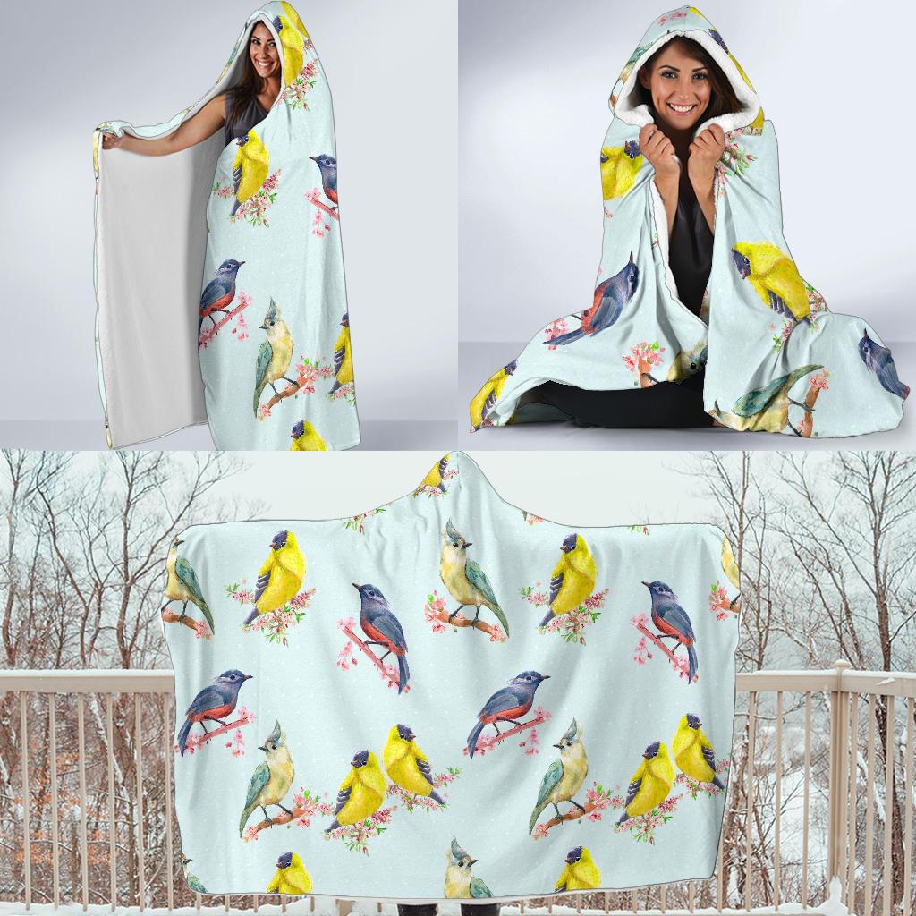 Bird Sweet Themed Print Pattern Hooded Blanket-JTAMIGO.COM
