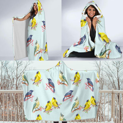 Bird Sweet Themed Print Pattern Hooded Blanket-JTAMIGO.COM