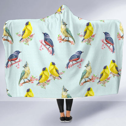 Bird Sweet Themed Print Pattern Hooded Blanket-JTAMIGO.COM