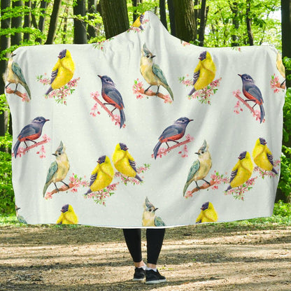 Bird Sweet Themed Print Pattern Hooded Blanket-JTAMIGO.COM