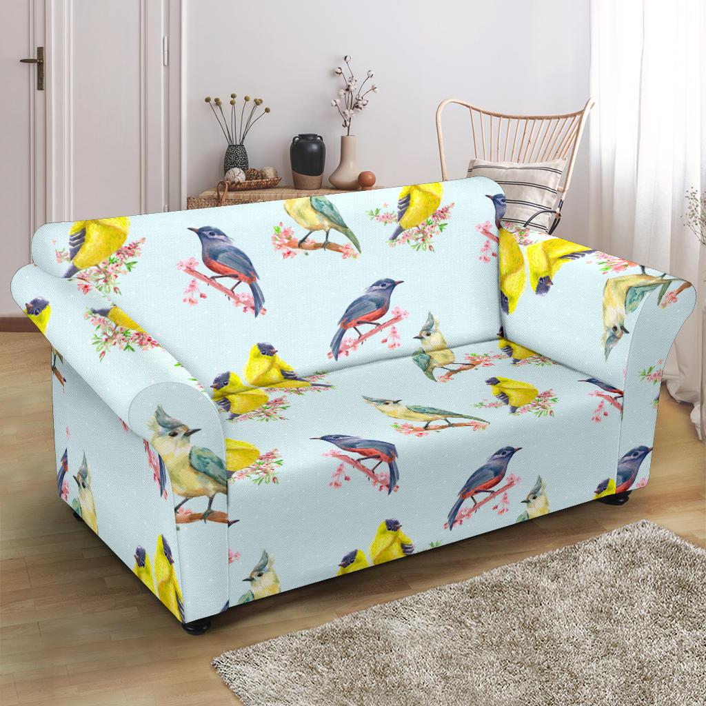 Bird Sweet Themed Print Pattern Loveseat Slipcover-JTAMIGO.COM