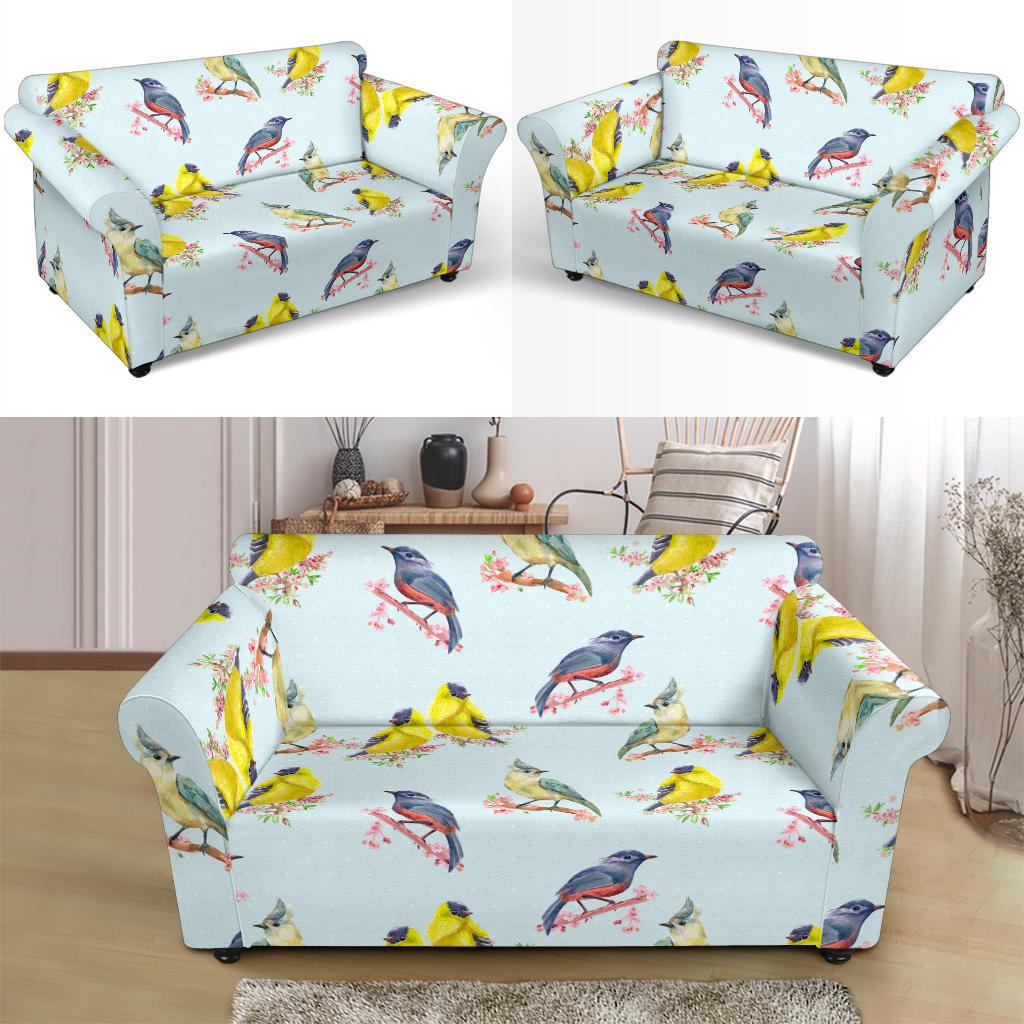 Bird Sweet Themed Print Pattern Loveseat Slipcover-JTAMIGO.COM