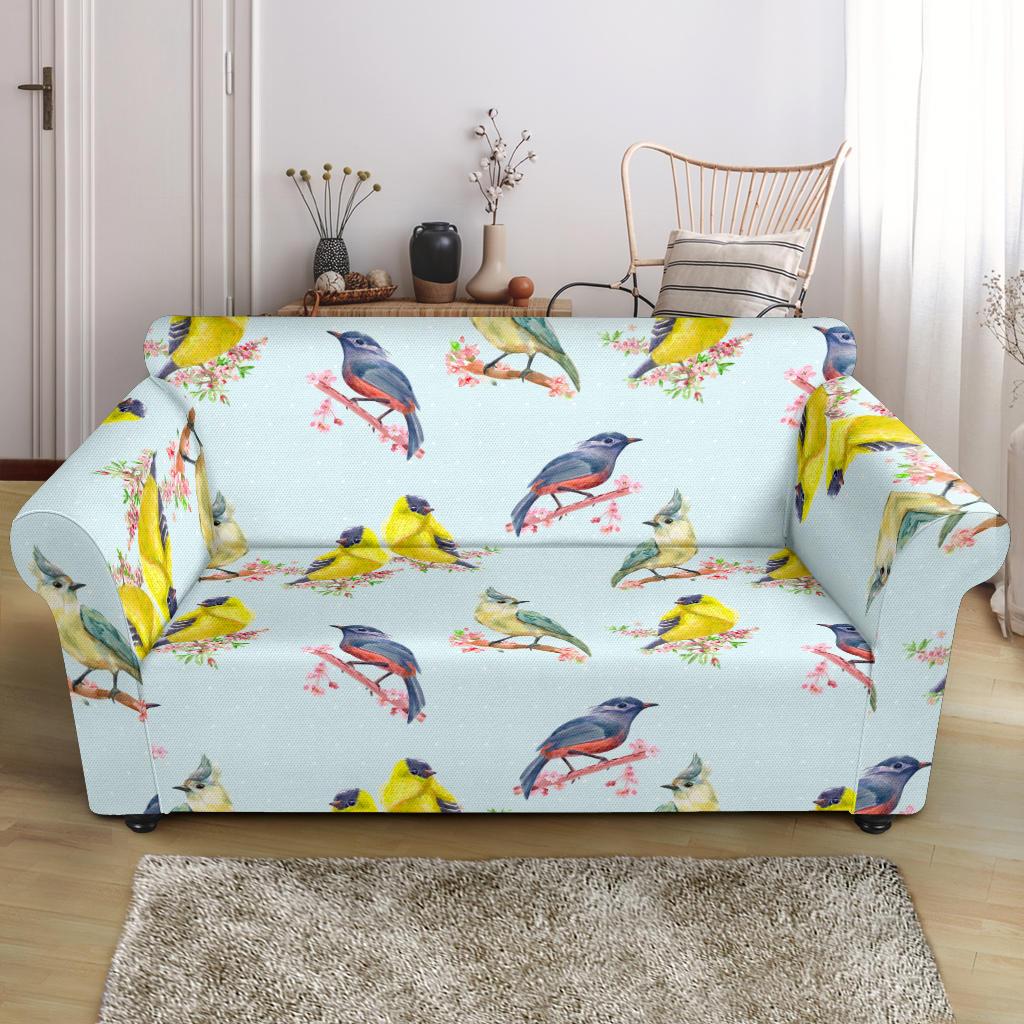 Bird Sweet Themed Print Pattern Loveseat Slipcover-JTAMIGO.COM
