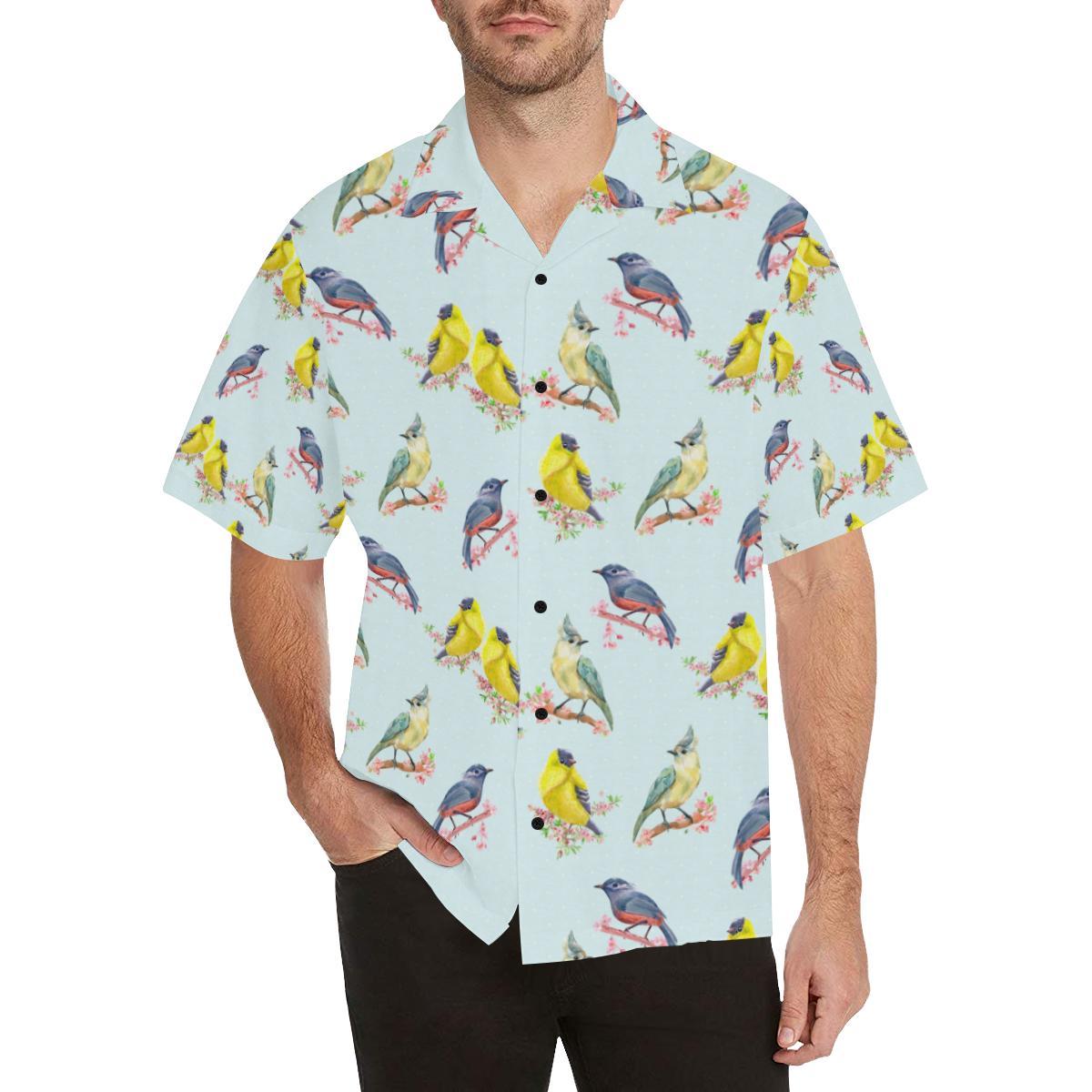 Bird Sweet Themed Print Pattern Men Aloha Hawaiian Shirt