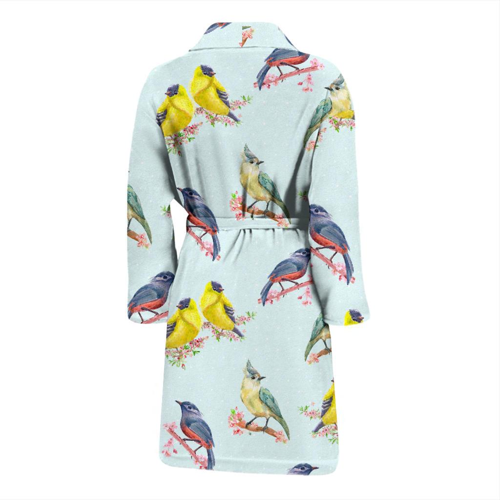 Bird Sweet Themed Print Pattern Men Bath Robe-JTAMIGO.COM