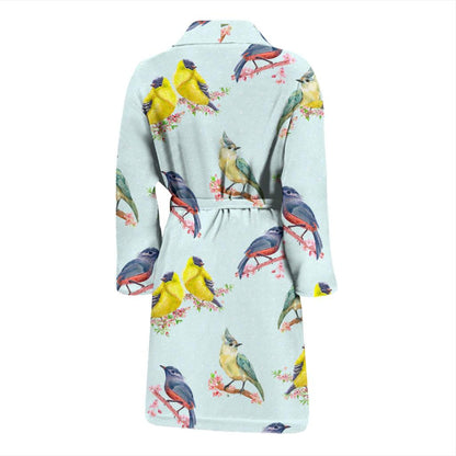 Bird Sweet Themed Print Pattern Men Bath Robe-JTAMIGO.COM