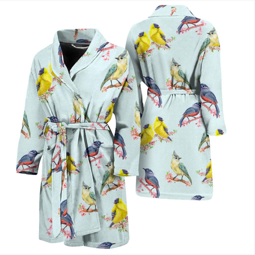 Bird Sweet Themed Print Pattern Men Bath Robe-JTAMIGO.COM