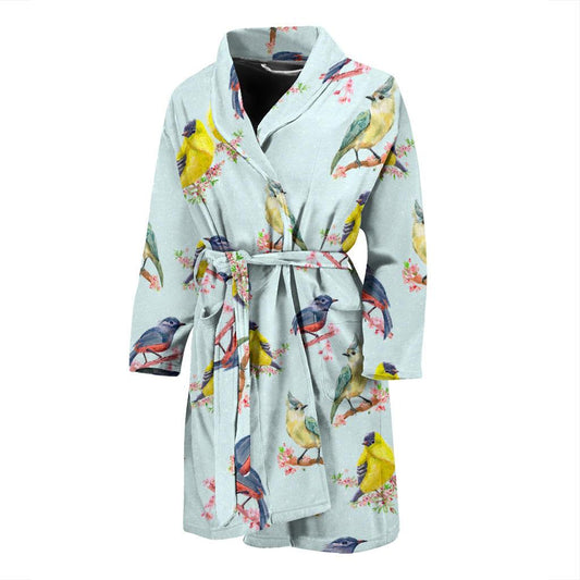 Bird Sweet Themed Print Pattern Men Bath Robe-JTAMIGO.COM