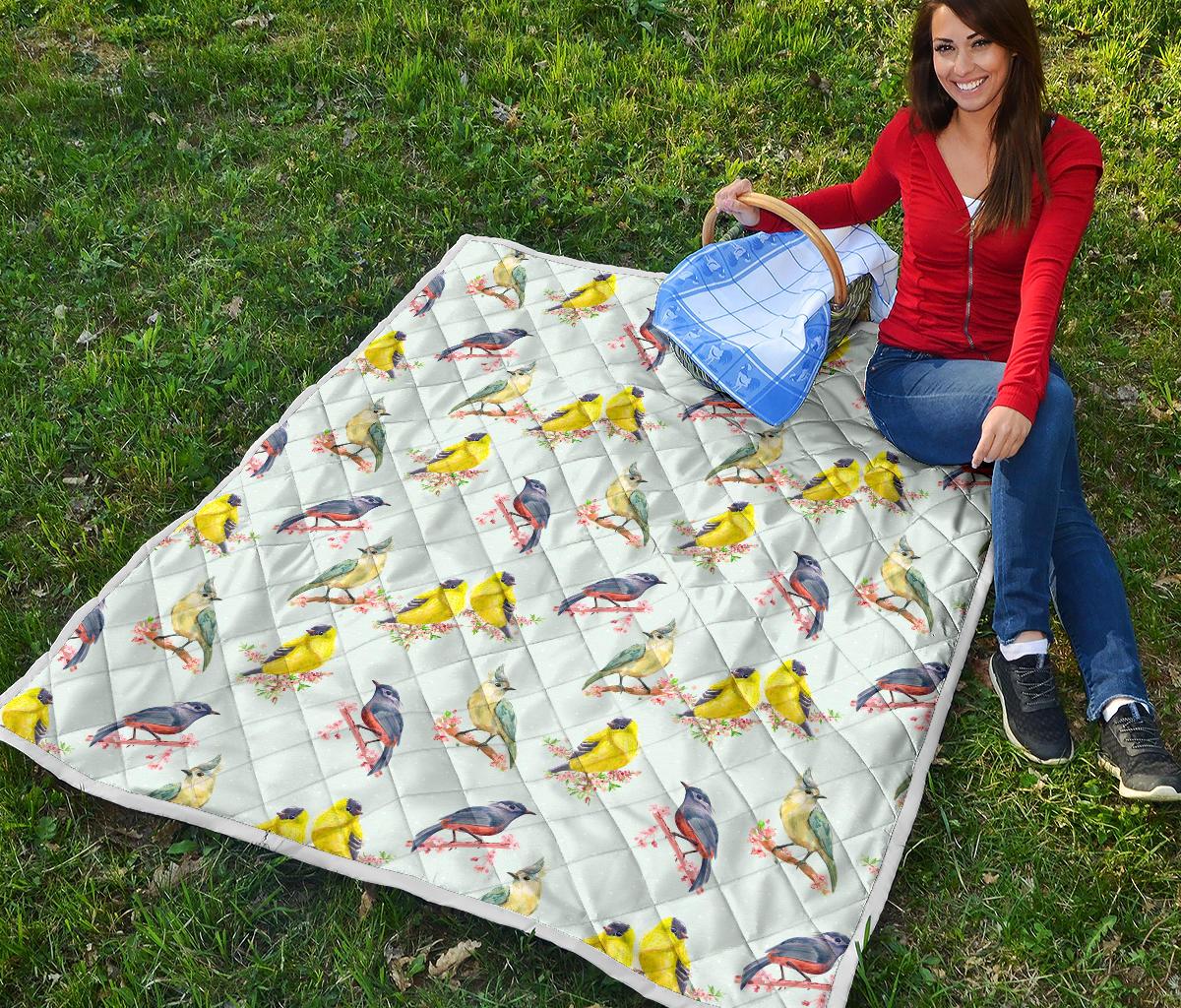 Bird Sweet Themed Print Pattern Premium Quilt-JTAMIGO.COM