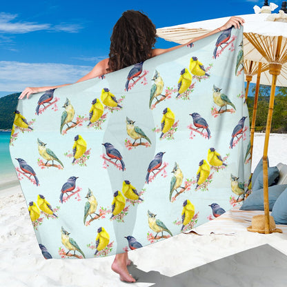 Bird Sweet Themed Print Pattern Sarong Pareo Wrap