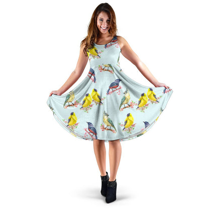 Bird Sweet Themed Print Pattern Sleeveless Dress