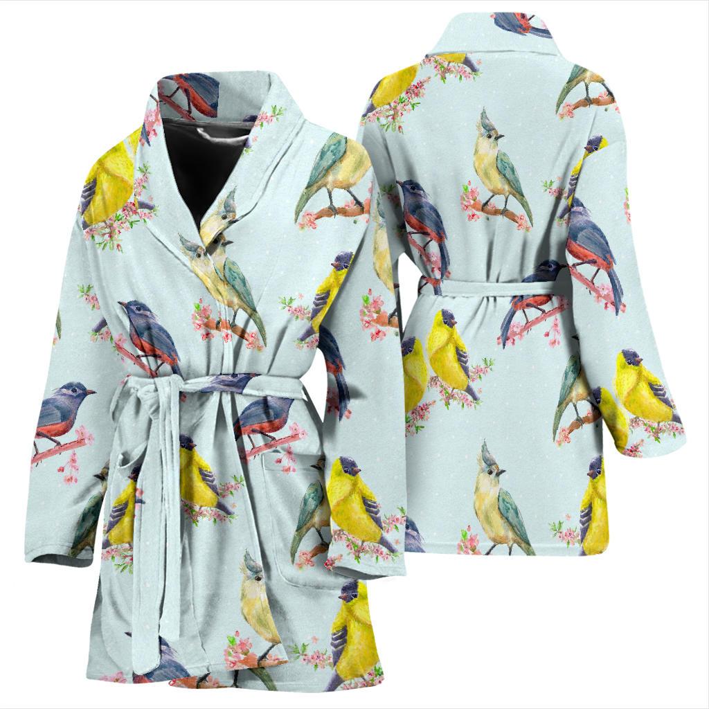 Bird Sweet Themed Print Pattern Women Bath Robe-JTAMIGO.COM