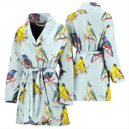 Bird Sweet Themed Print Pattern Women Bath Robe-JTAMIGO.COM