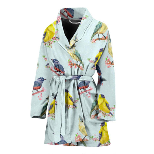 Bird Sweet Themed Print Pattern Women Bath Robe-JTAMIGO.COM