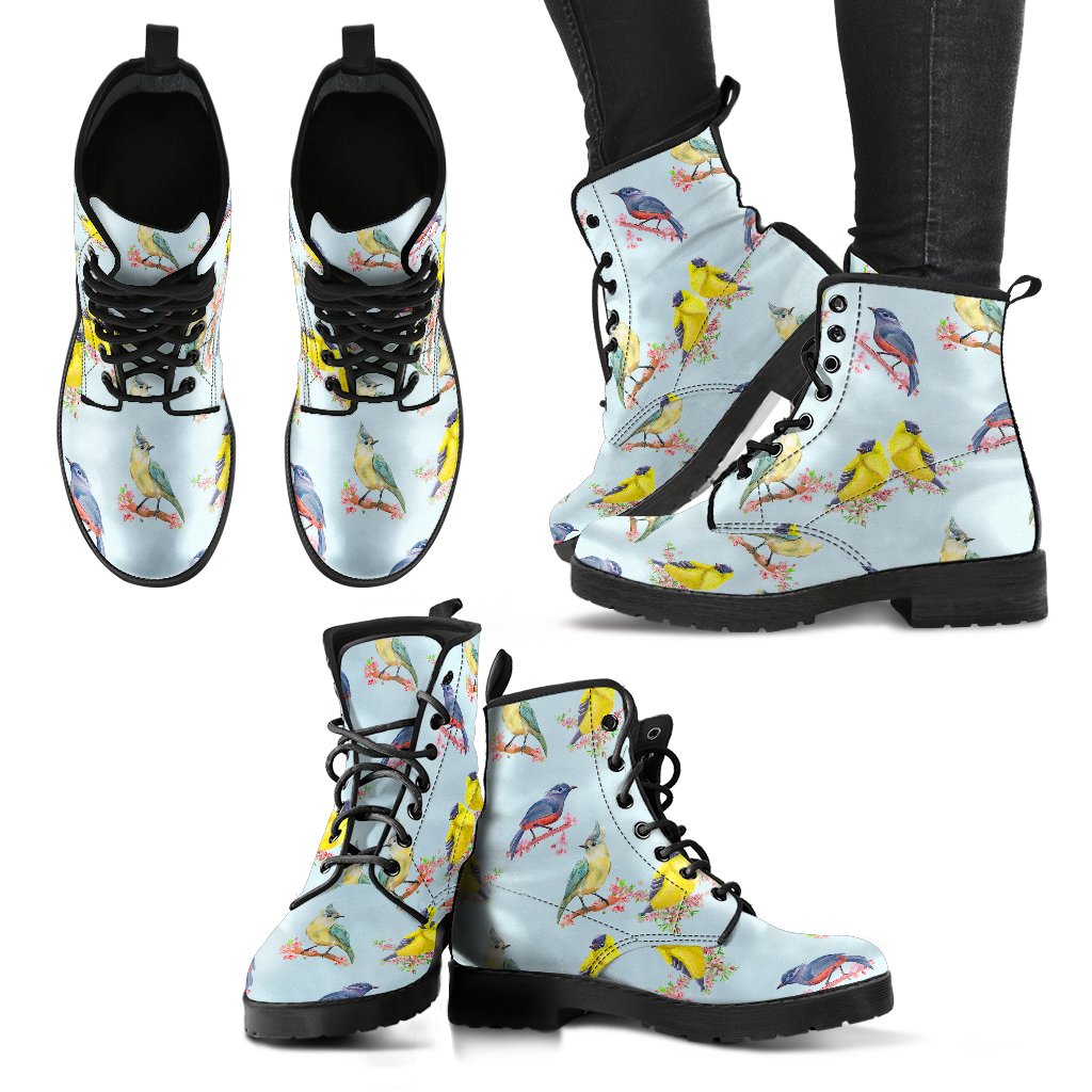 Bird Sweet Themed Print Pattern Women Leather Boots-JTAMIGO.COM