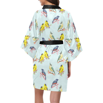 Bird Sweet Themed Print Pattern Women Short Kimono Robe
