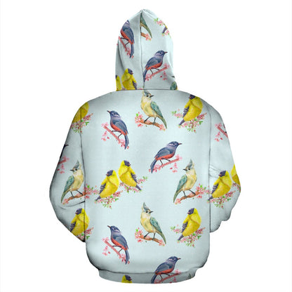 Bird Sweet Themed Print Pattern Zip Up Hoodie