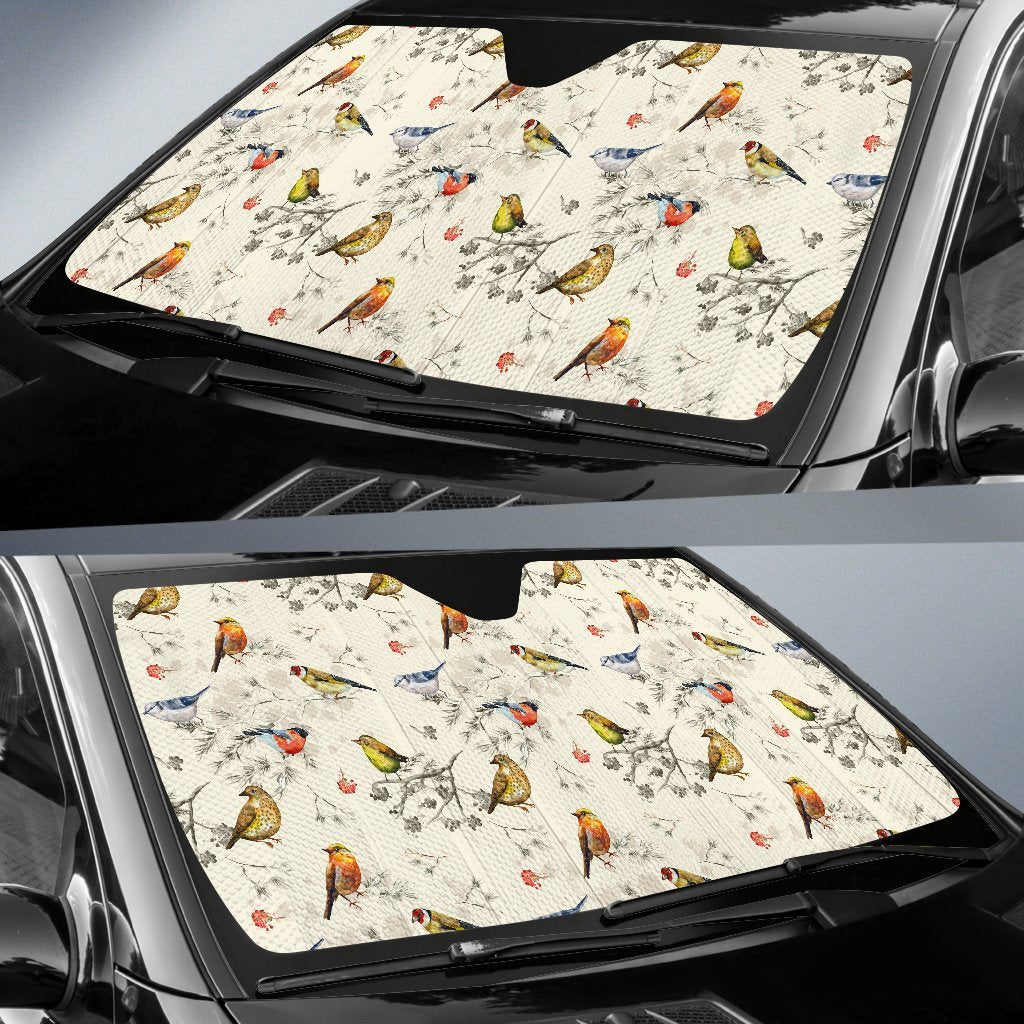 Bird Watercolor Design Pattern Car Sun Shade For Windshield