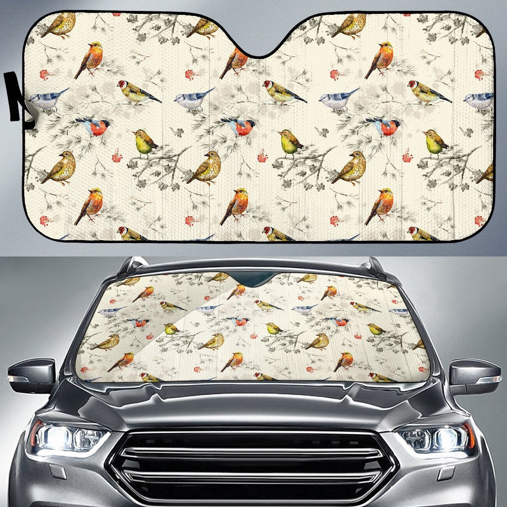 Bird Watercolor Design Pattern Car Sun Shade For Windshield