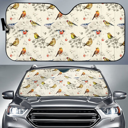 Bird Watercolor Design Pattern Car Sun Shade For Windshield