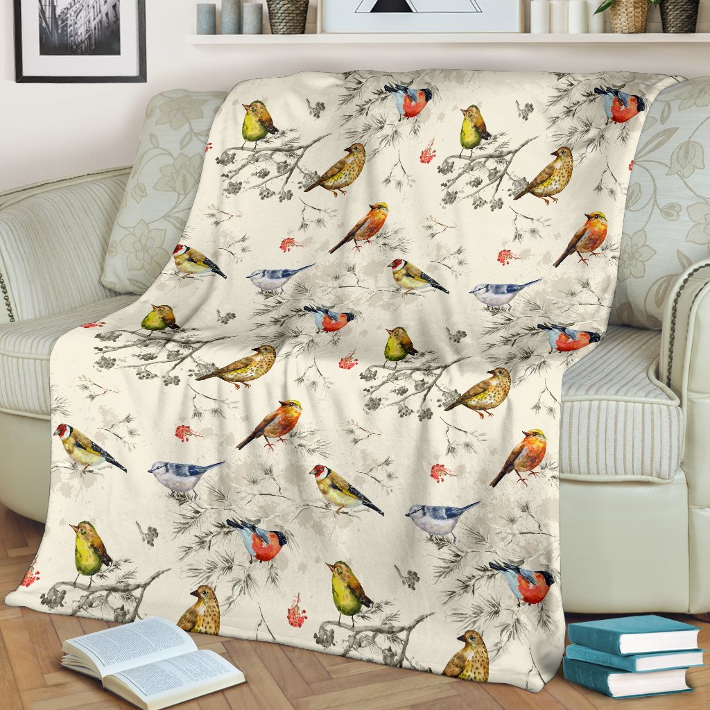 Bird Watercolor Design Pattern Fleece Blanket