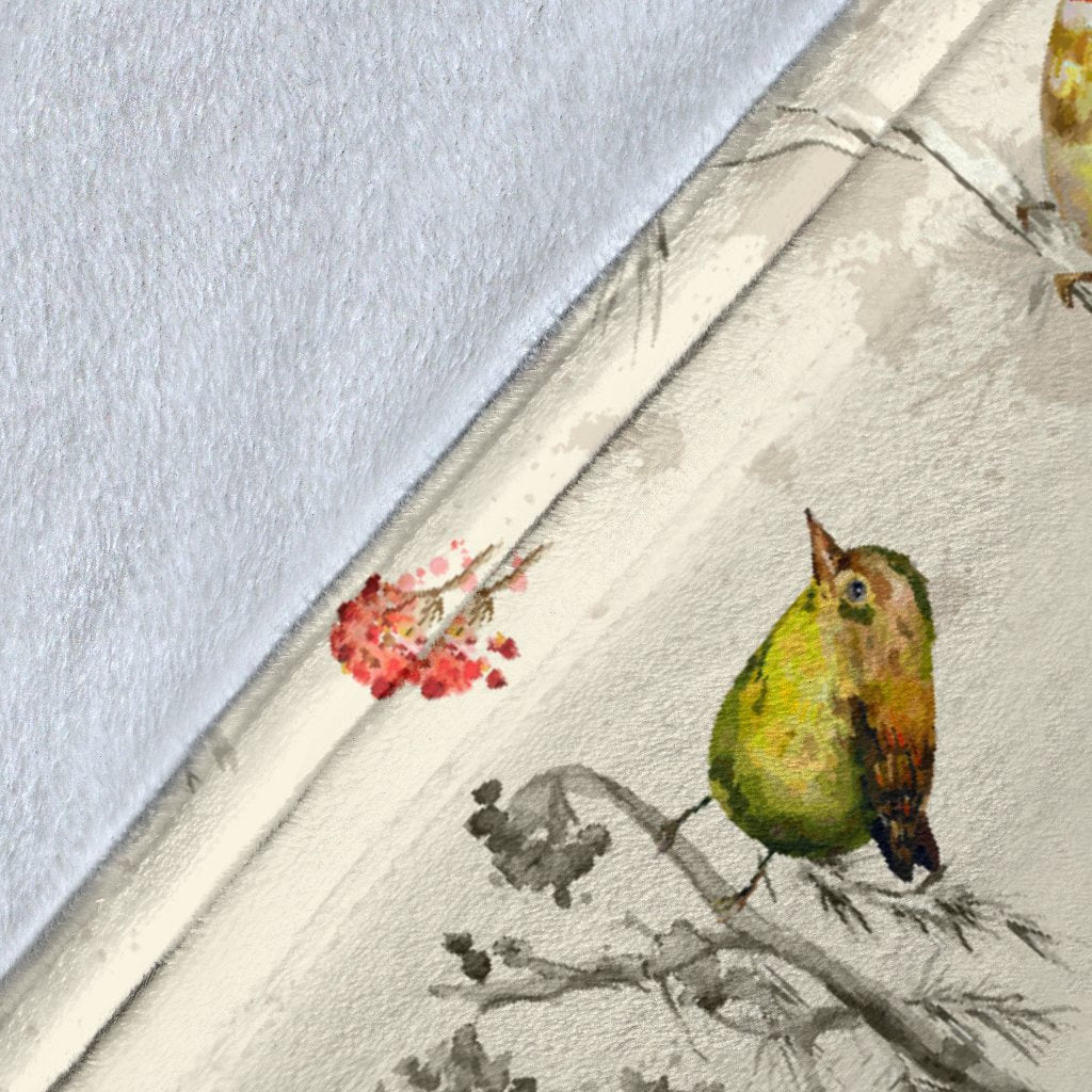 Bird Watercolor Design Pattern Fleece Blanket