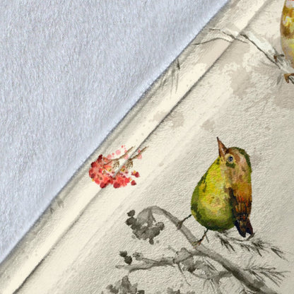 Bird Watercolor Design Pattern Fleece Blanket